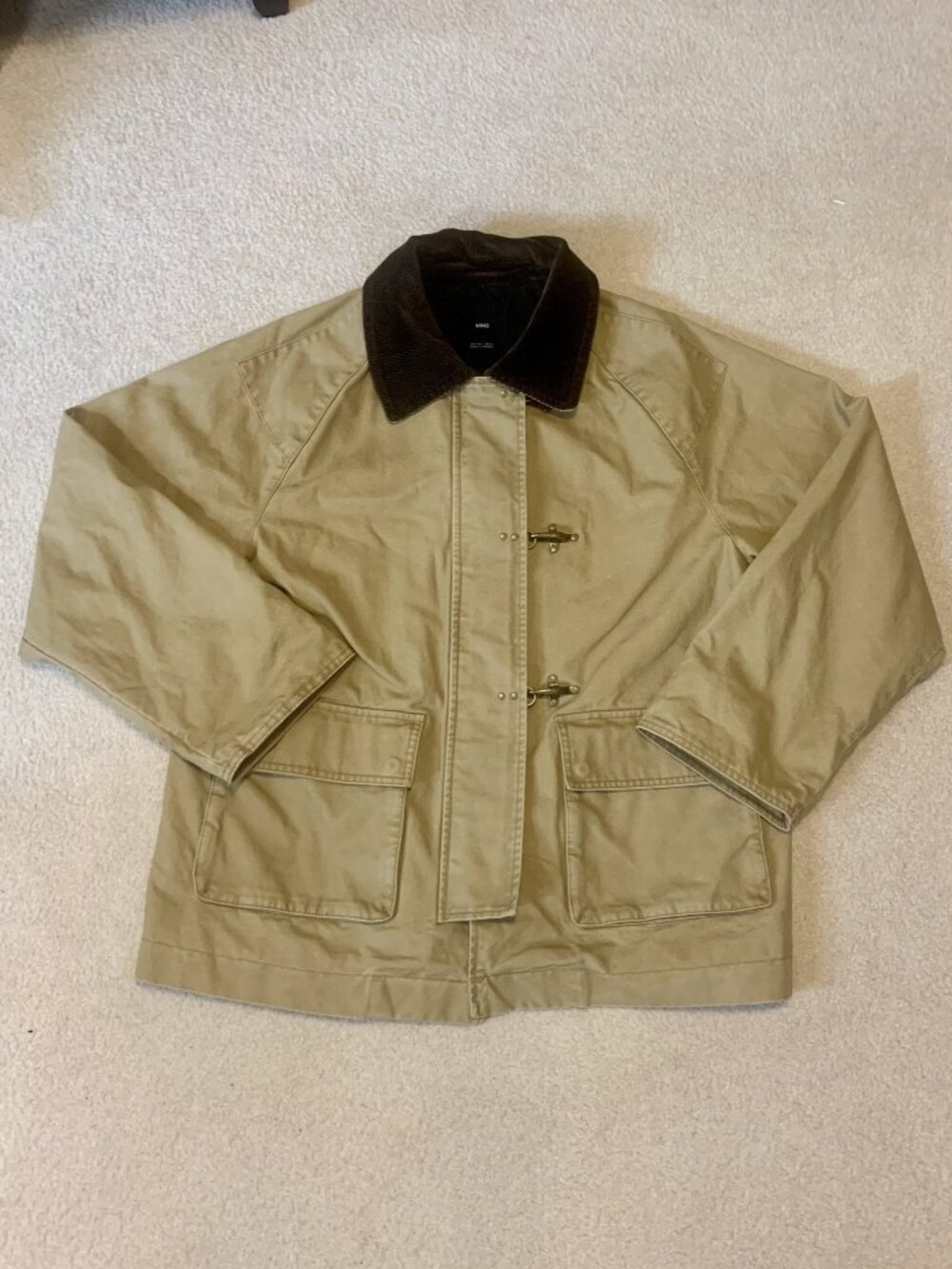 MANGO Corduroy Collar Cotton Canvas Barn Coat Tan L - Picture 4 of 16